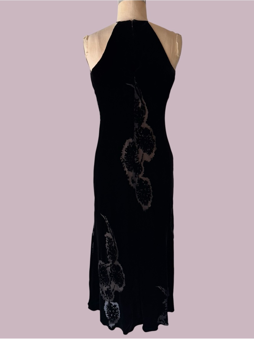 Vintage 90s Laundry by Shelli Segal Silk Velvet Burnout Beaded Maxi Dress - Picture 4 of 9